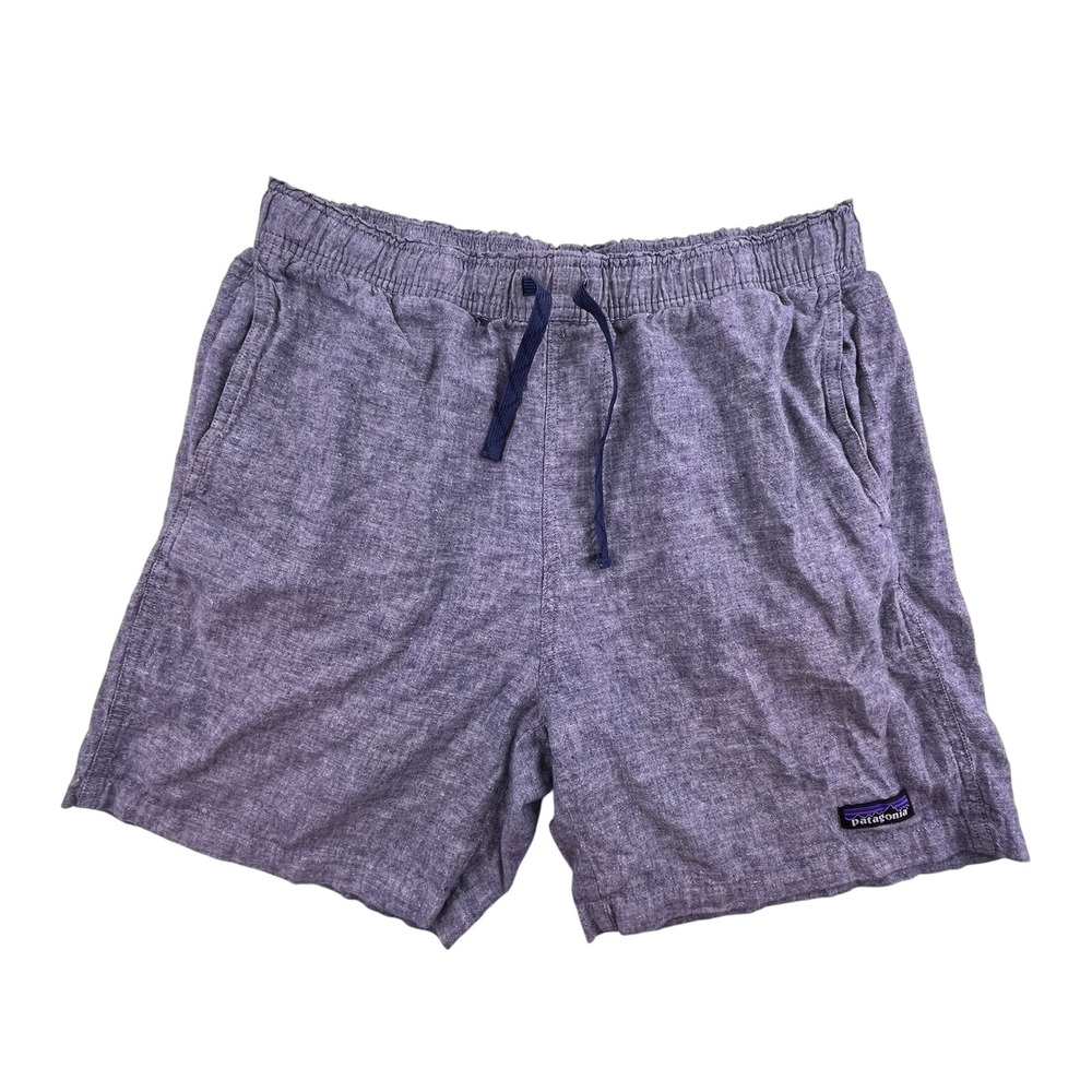 Patagonia Mens Hemp Organic Cotton Shorts Purple Blue Chambray Medium